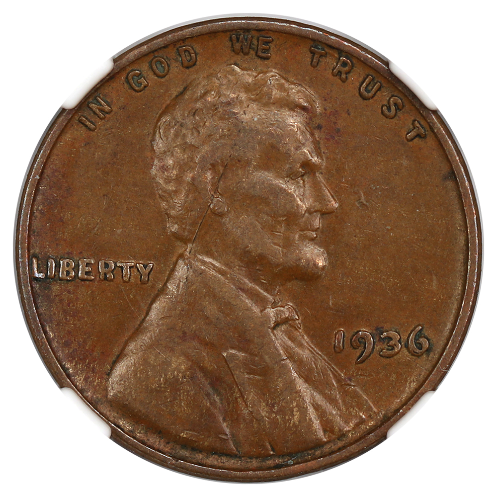 1936 wheat penny DDO Type 2 FS-102 close-up showing northeast-tilted doubling primarily concentrated on date digits