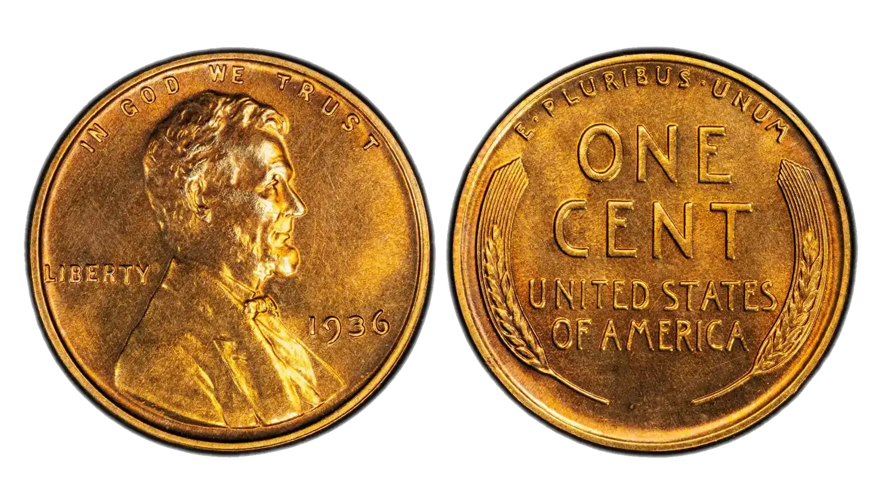 1936 proof Lincoln wheat penny showing brilliant mirror-like fields and frosted cameo devices on obverse