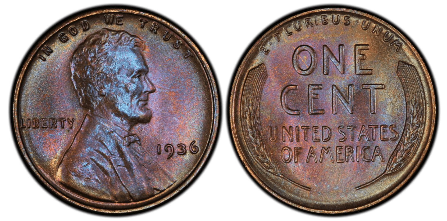 Group of 1936 Lincoln wheat pennies from Philadelphia, Denver, and San Francisco mints showing range of grades and conditions